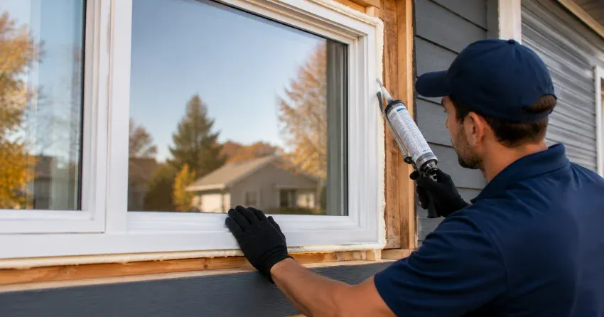 technician installing a new vinyl window in Georgian Sands, Wasaga Beach