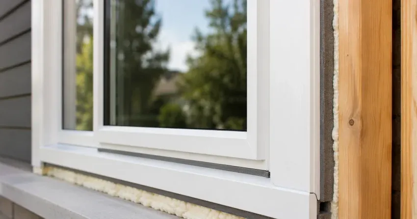 technician installing fiberglass window frame in Bluewater, Wasaga Beach home