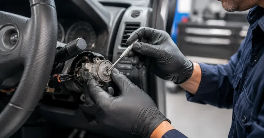 technician diagnosing an ignition lock repair issue in Sunnidale Trails, Wasaga Beach
