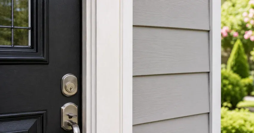 technician inspecting door jamb behind cracked casing in Wasaga Sands, Wasaga Beach home