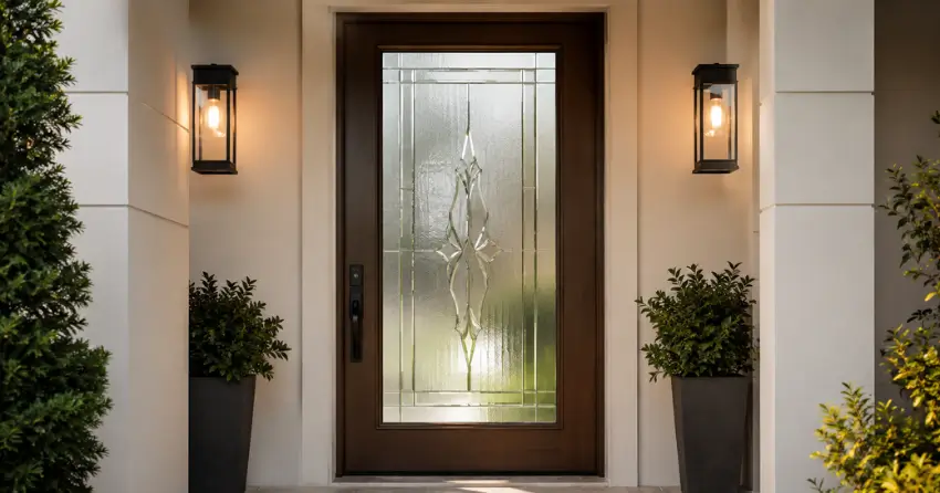 decorative frosted glass panel installed in a front door in Bluewater, Wasaga Beach