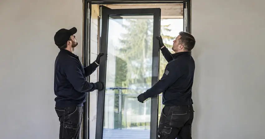 new glass panel being fitted into door frame in Wasaga Beach