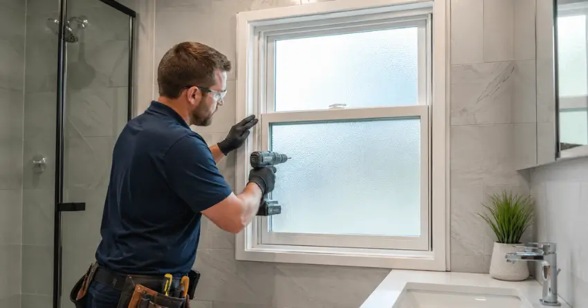 frosted glass installation bathroom window in Bluewater, Wasaga Beach