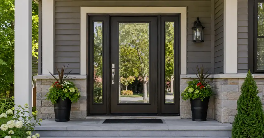 glass entry door with sidelights on a home in Wasaga Beach