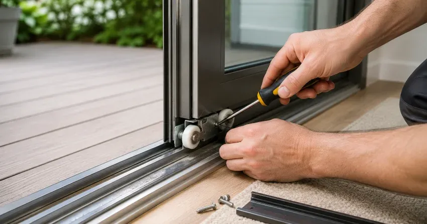 sliding door fix Wasaga Beach technician diagnosing track issue
