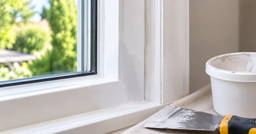 technician repairing rotted window frame corner in Wasaga Sands, Wasaga Beach