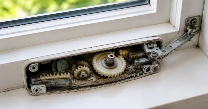 technician replacing casement window crank operator in County Meadows, Wasaga Beach home
