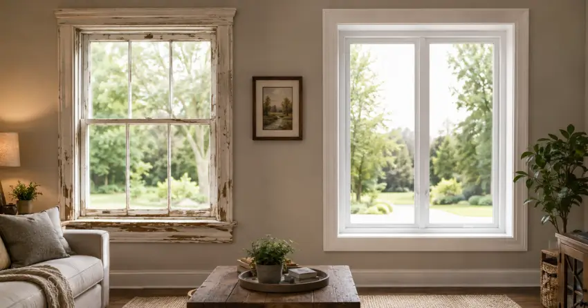 side by side comparison of old and new window in Wasaga Beach