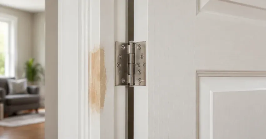 technician checking a warped door against a straightedge in Wasaga Sands, Wasaga Beach