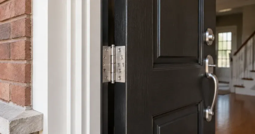 technician repairing a front door lock and frame in Sunnidale Trails, Wasaga Beach